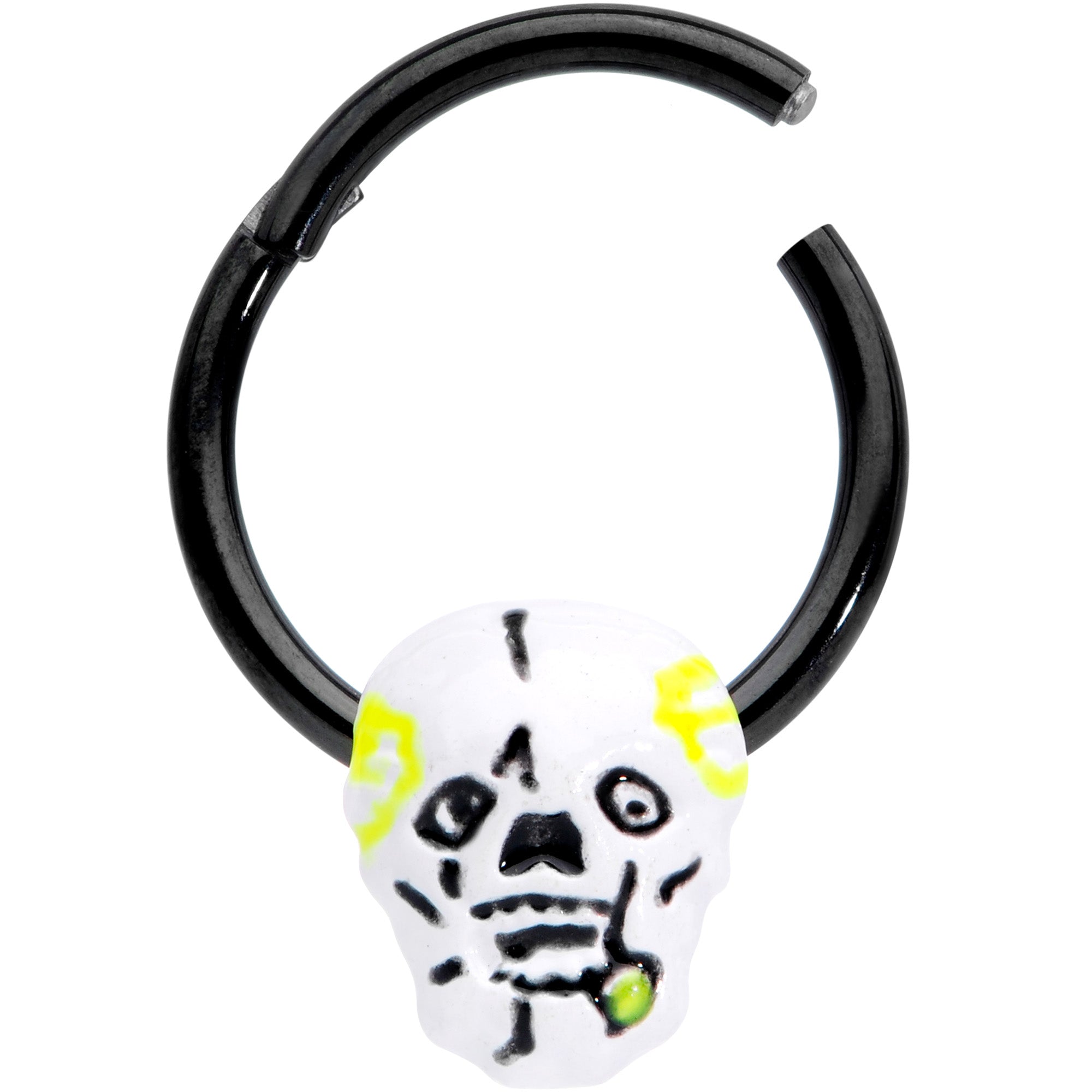 16G 3/8 Black White Skull Halloween Hinged Segment Ring