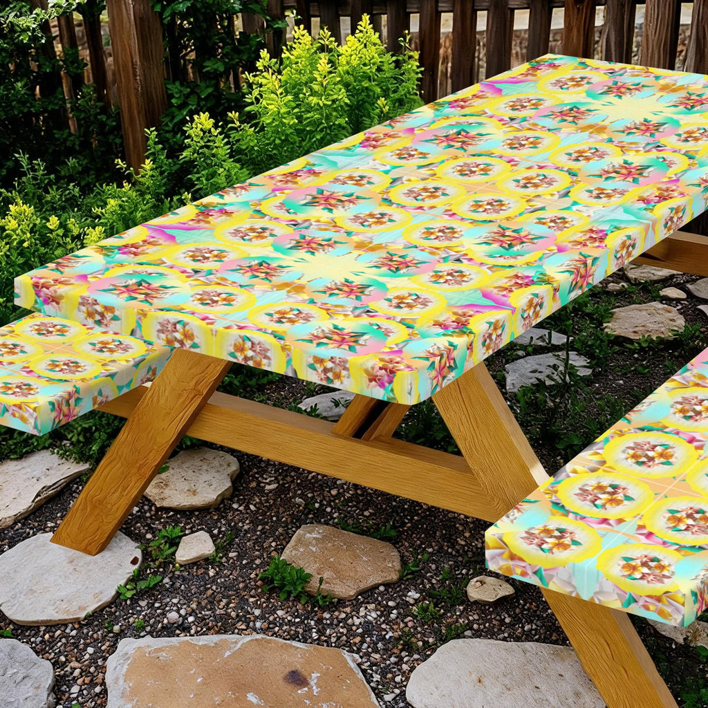 Circle Floral Pastel Pattern Picnic Table & Bench Covers Set 60"x30" | Ships from USA