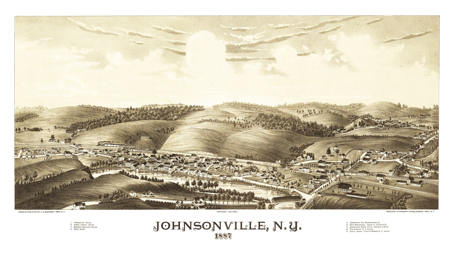Vintage Map of Johnsonville, New York 1887