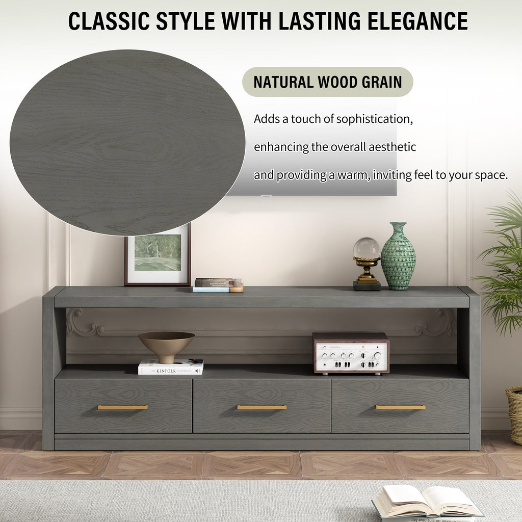 Mirod Stylish TV Stand with Ample Storage,Classic Design with Three Drawers and Spacious Surface,Minimalist Metal Handles,Versatile as TV Console or Side Cabinet