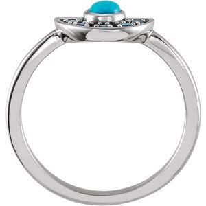 Platinum Natural Turquoise & Natural Aquamarine Fan Ring