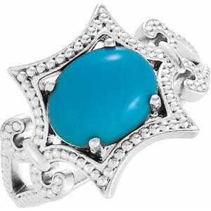 14K White Gold Natural Turquoise Granulated Ring