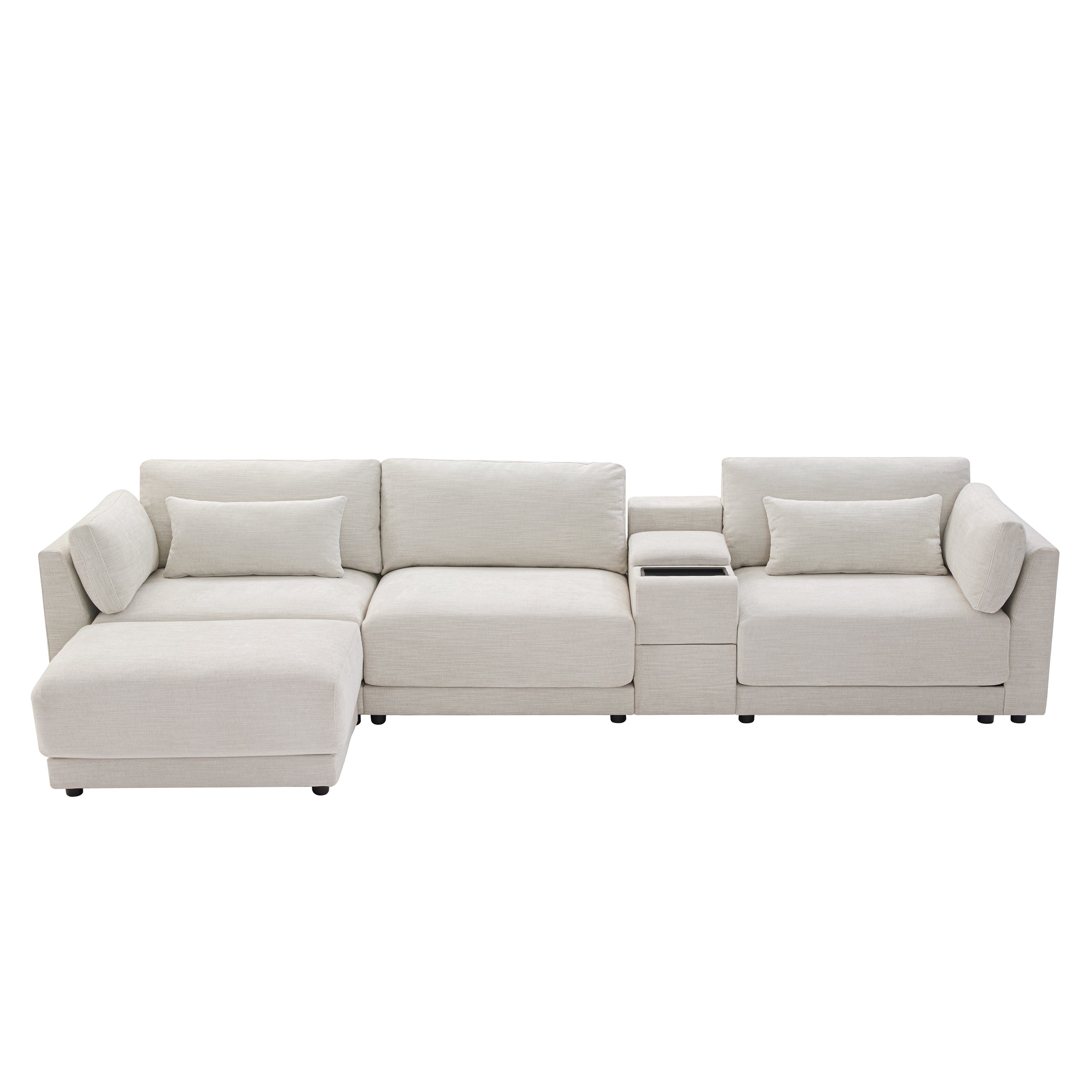 [VIDEO+NEW]124'' Modular Sectional Sofa with Storage Console and Movable Ottoman,33'' Wide Seat,4 Seat L Shaped Chenille Couch,Reversible Comfy Sofa with USB Charger for Living Room,Apartment,2 Colors