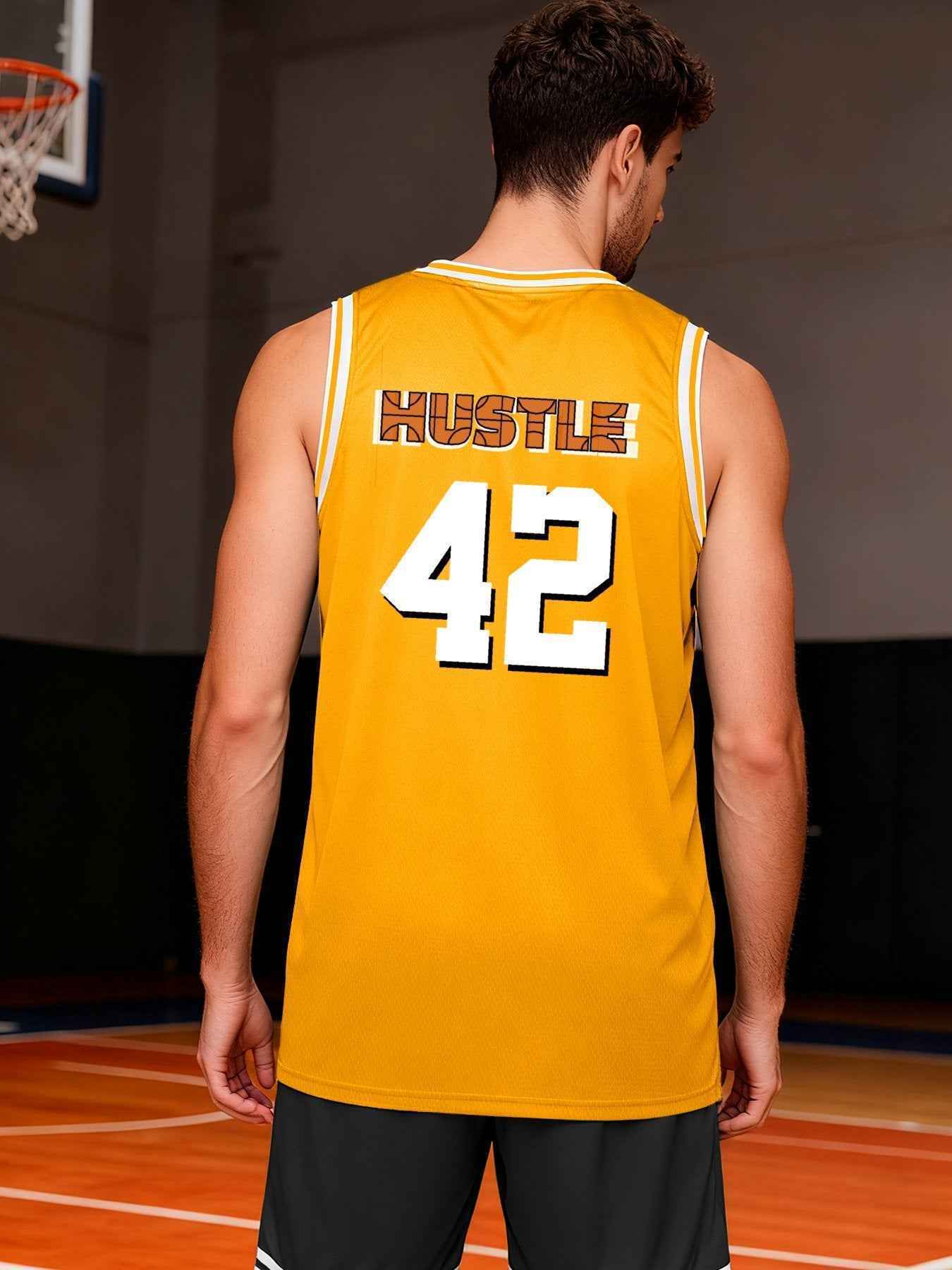 Hustle 42 Adult Yellow Basketball Jersey | Ships From USA