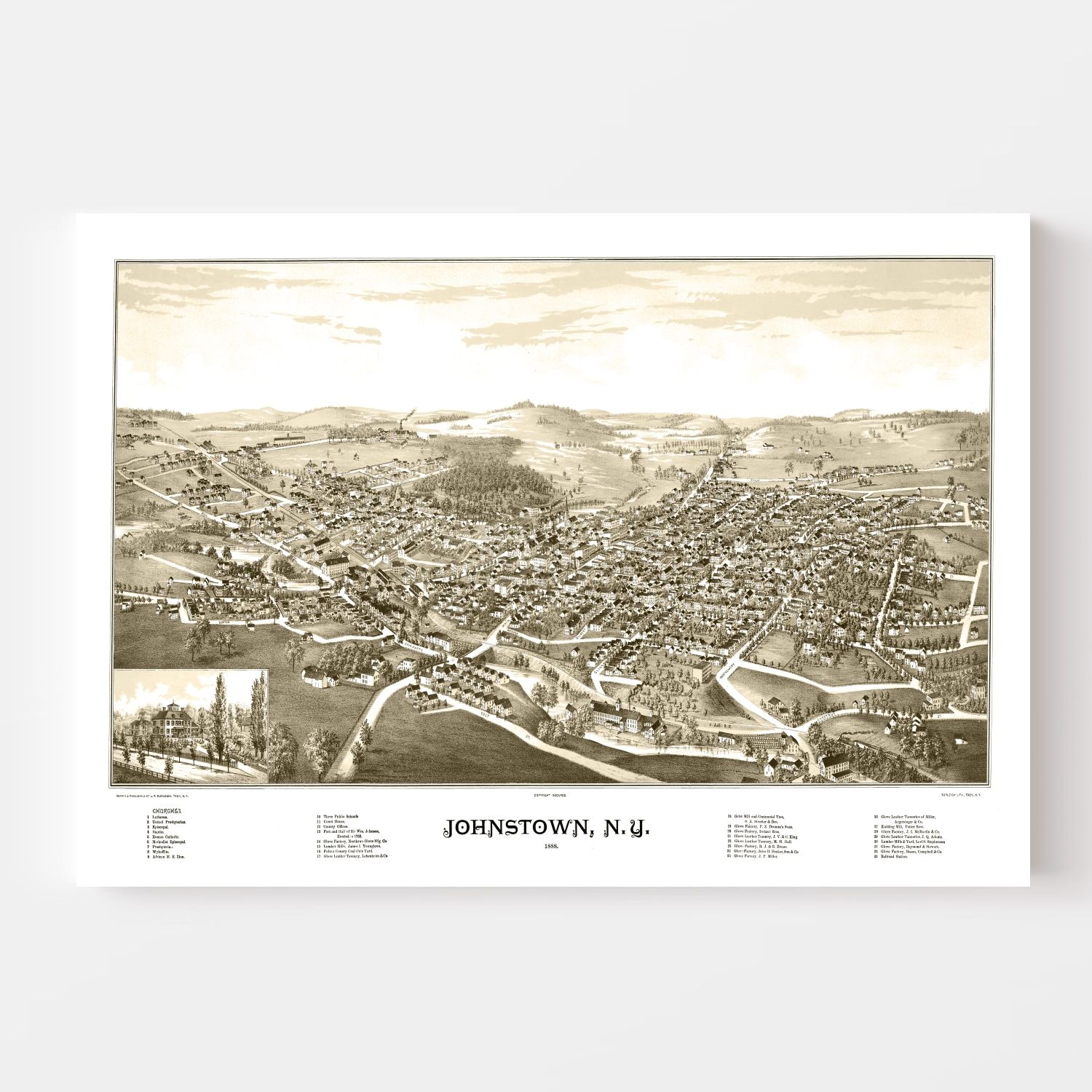 Vintage Map of Johnstown, New York 1888
