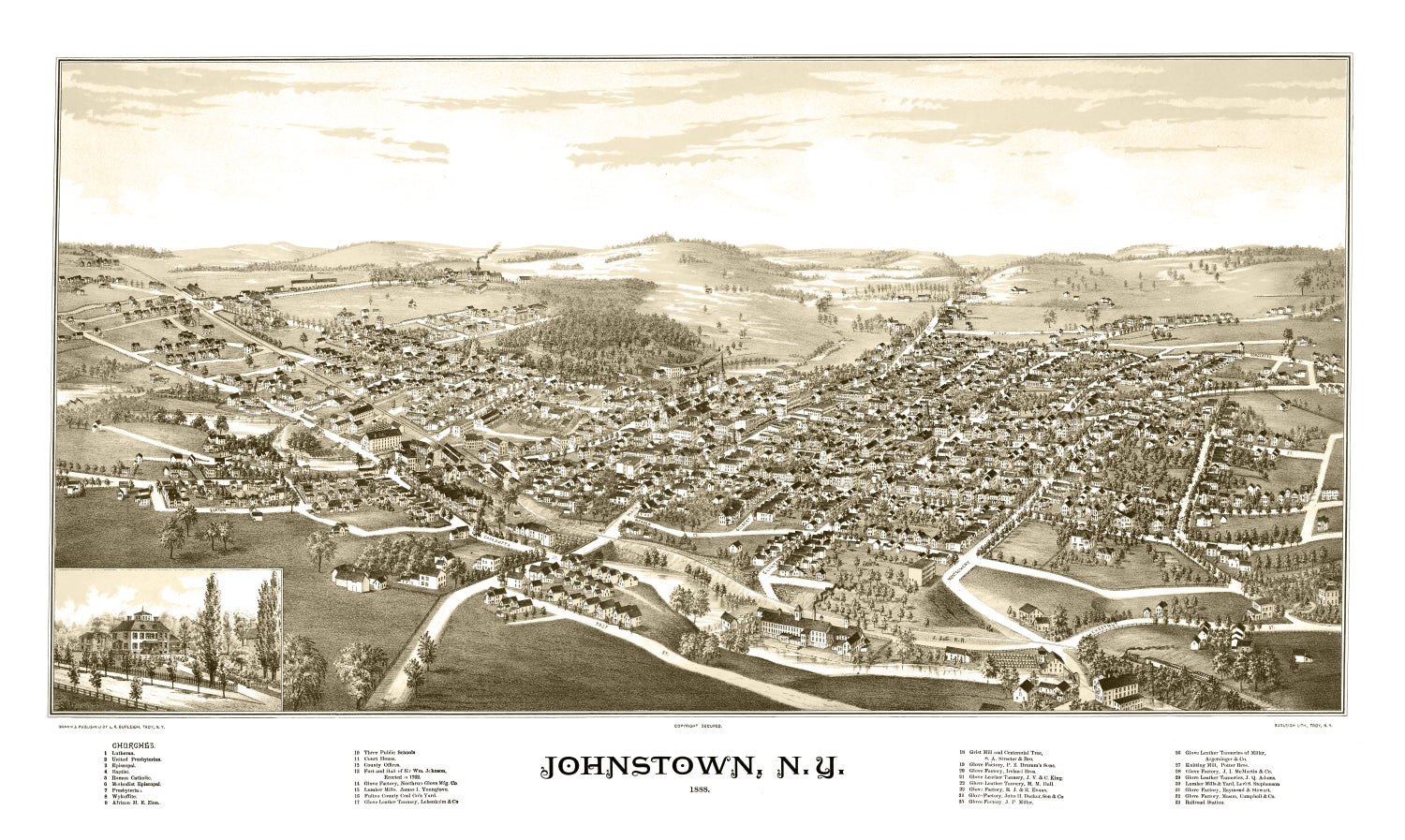 Vintage Map of Johnstown, New York 1888