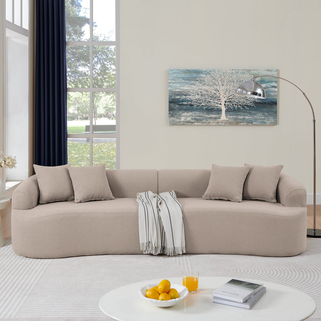 Curved Modular Sectional Sofa in Lamb's Wool Fabric, Modern Minimalist Style, Compressed (No Assembly Required), Comfy for Living Room & Bedroom - Brown