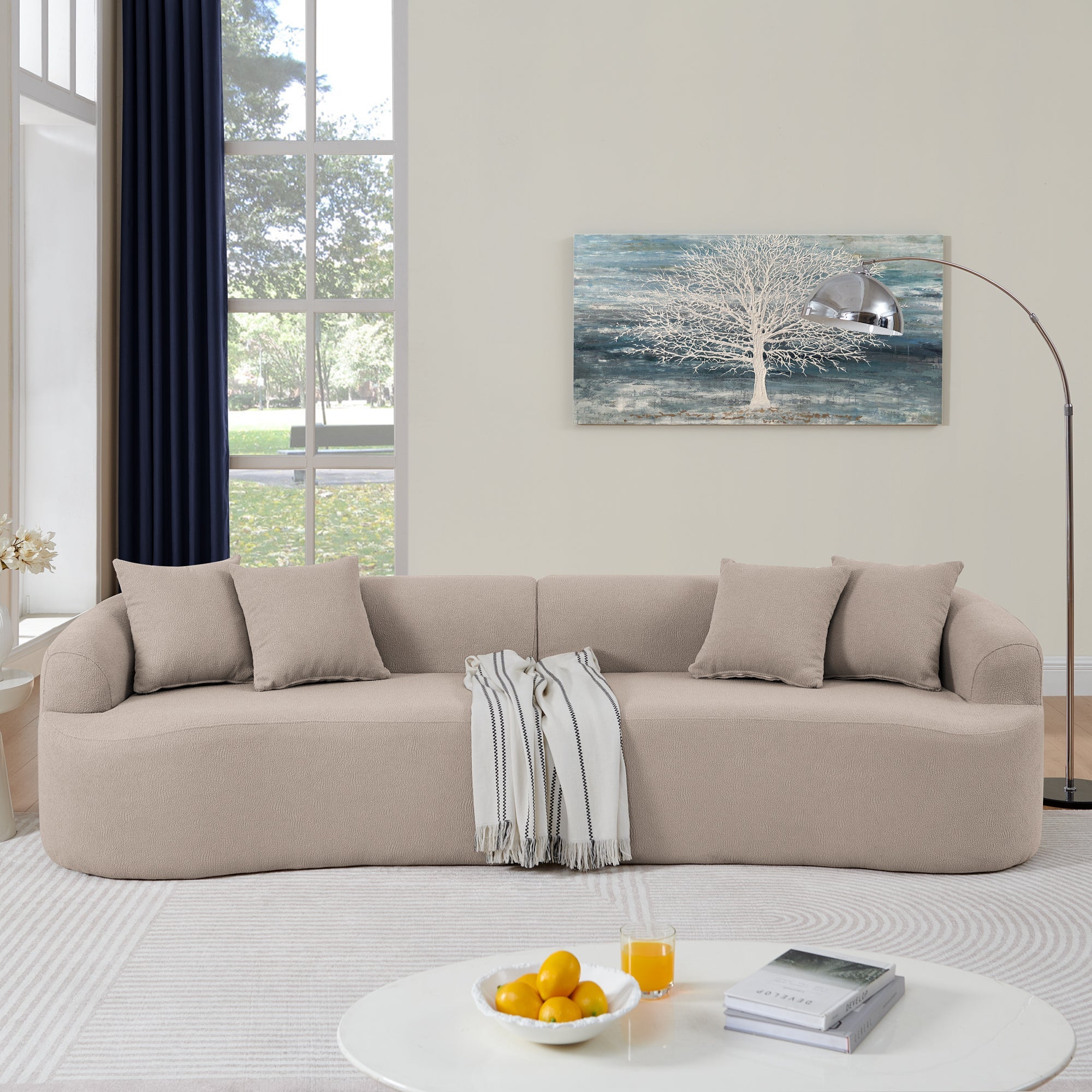 Curved Modular Sectional Sofa in Lamb's Wool Fabric, Modern Minimalist Style, Compressed (No Assembly Required), Comfy for Living Room & Bedroom - Brown