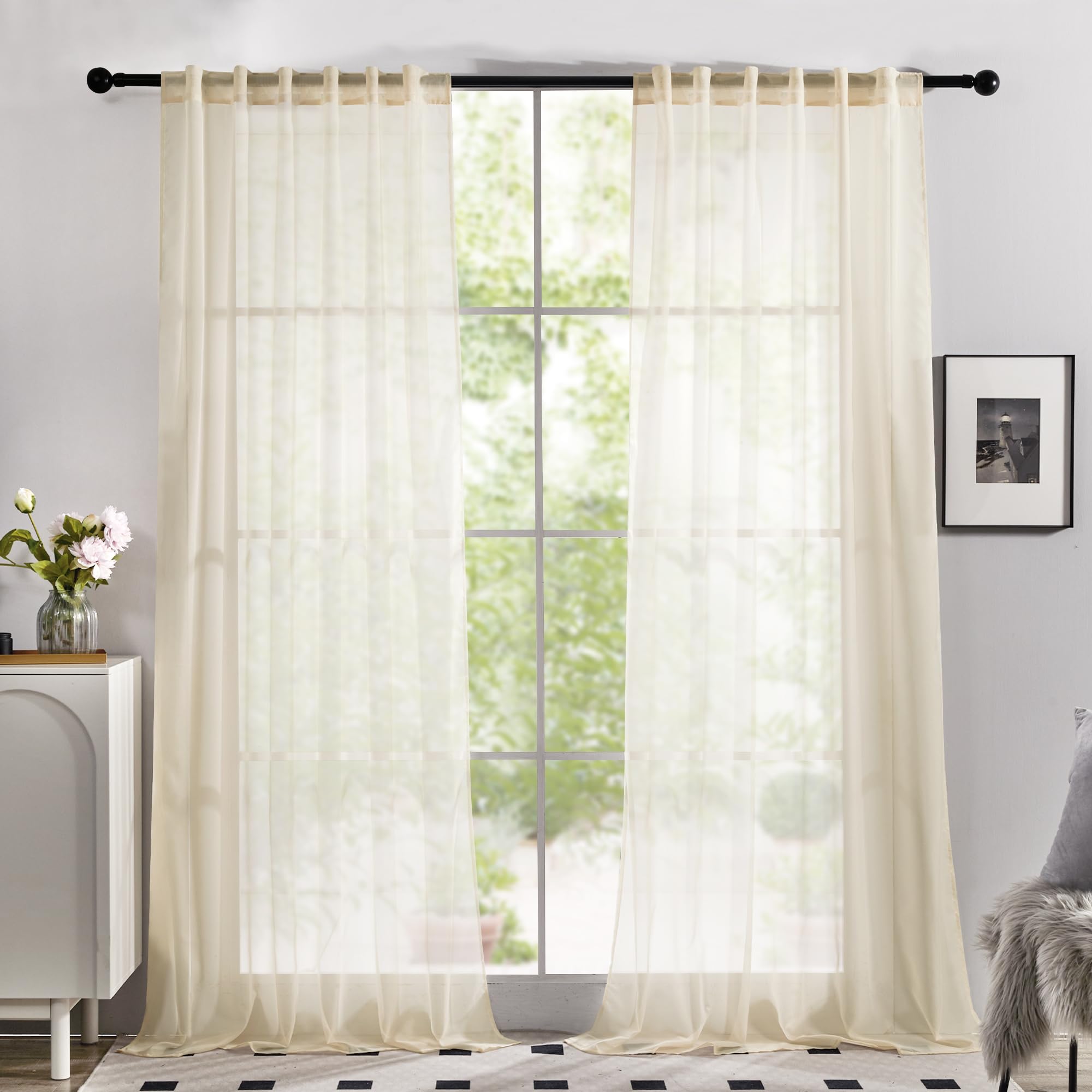 Semi-Transparent White Sheers, 52x63 Inch