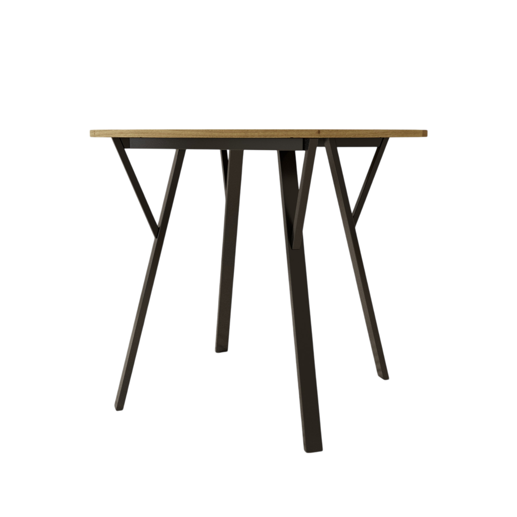 35.43 Inch Round Dining Table, Small Circle Kitchen Table with Metal Black Legs for 2-4 people,Modern Dining Room Table, Brown (only table)