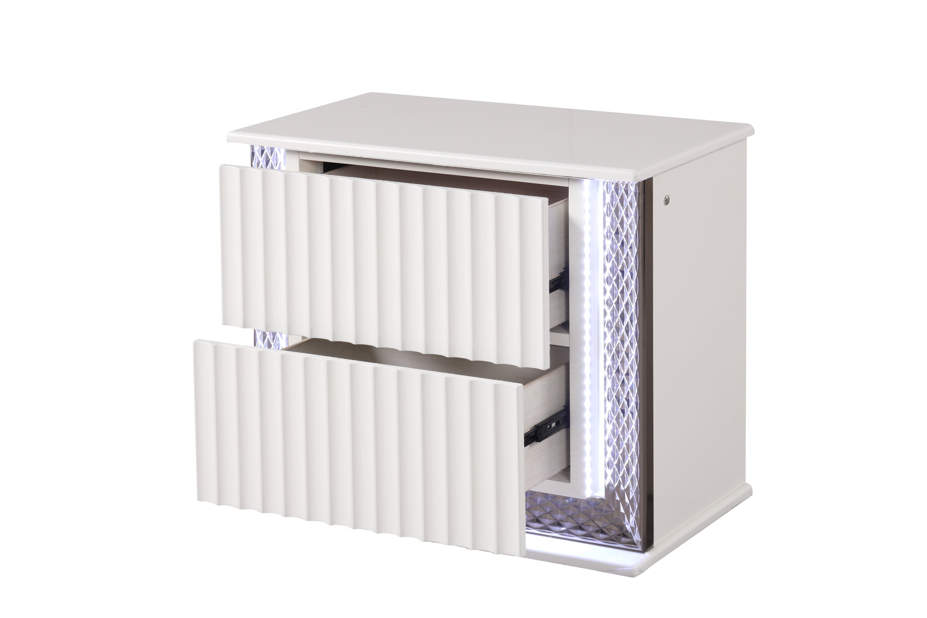 Fabio Contemporary Style King 5PC Bedroom set Made with Diamond-Shaped Side Accents, LED Lighting and Wood in White Finish(NJ INVENTORY)