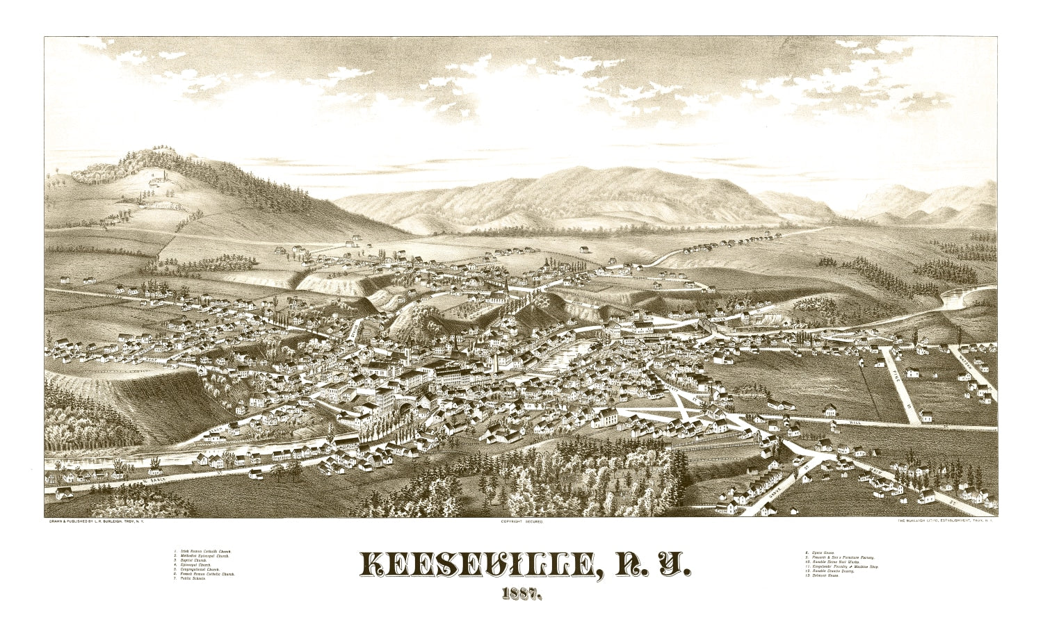 Vintage Map of Keeseville, New York 1887