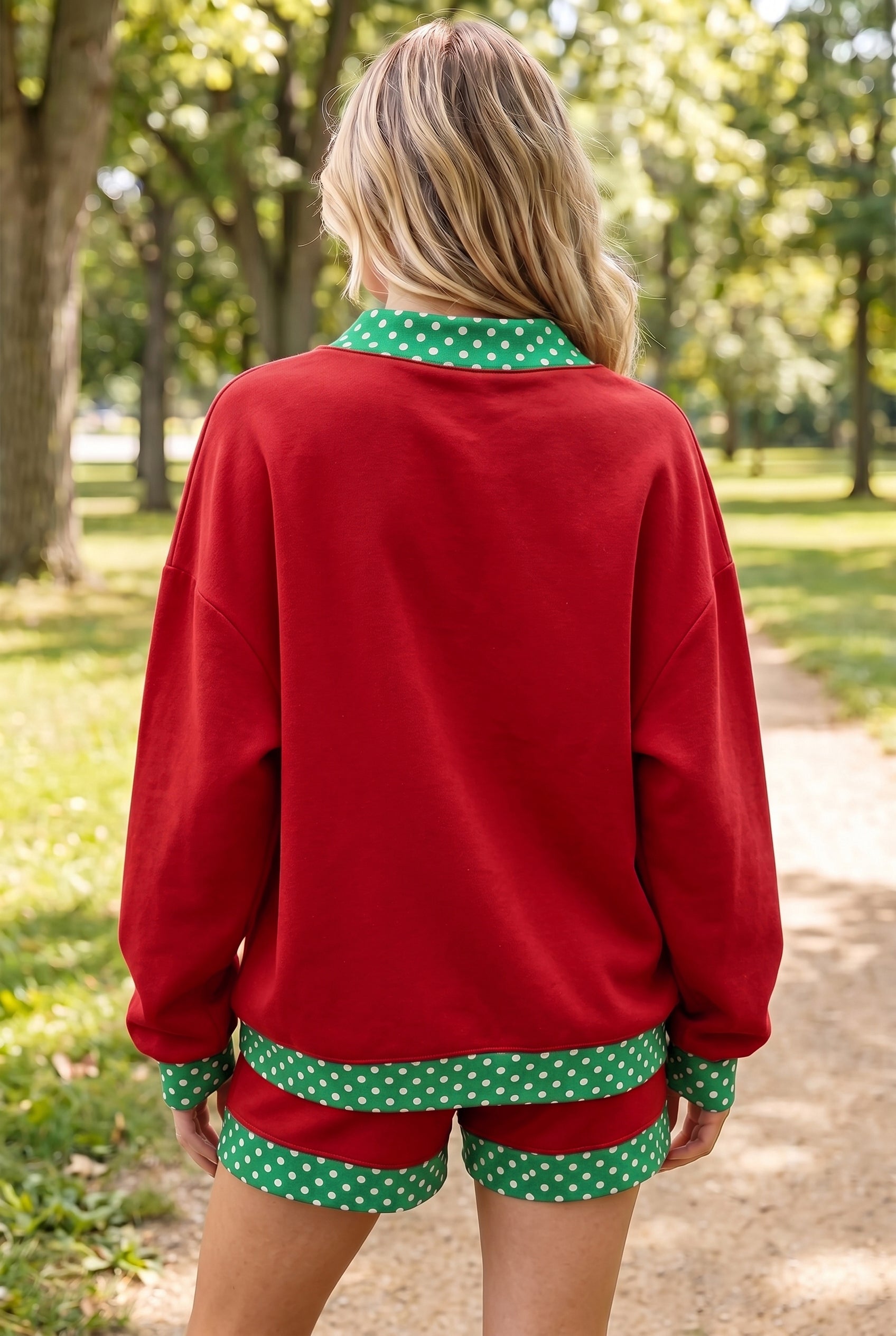 Polka Dot Contrast Trim Sweatshirt & Shorts Set