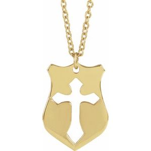 14K Yellow Gold 20.7x15.4 mm Pierced Cross Shield 20" Necklace