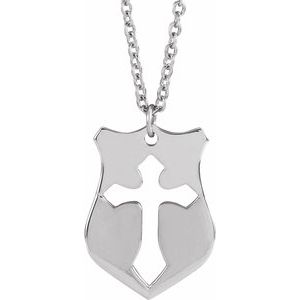 14K White Gold 20.7x15.4 mm Pierced Cross Shield 20" Necklace