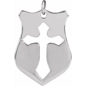 14K White Gold 20.7x15.4 mm Pierced Cross Shield Pendant