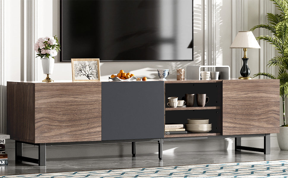 Modern TV with 3 Cabinets& Open Shelves, Color-matching Media Console Table for TVs up to 80'', Entertainment Center with Drop Down Door for Living Room, Bedroom, Home Theatre