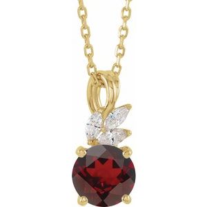 14K Yellow Gold Natural Mozambique Garnet & 1/10 CTW Natural Diamond 16-18" Necklace