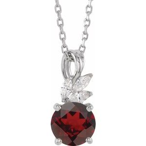 Platinum Natural Mozambique Garnet & 1/10 CTW Natural Diamond 16-18" Necklace