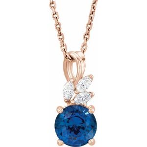 14K Rose Gold Lab-Grown Blue Sapphire & 1/10 CTW Natural Diamond 16-18" Necklace