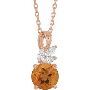 14K Rose Gold Natural Citrine & 1/10 CTW Natural Diamond 16-18" Necklace