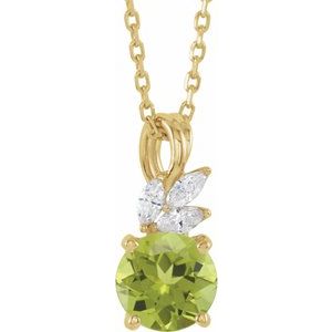 14K Yellow Gold Natural Peridot & 1/10 CTW Natural Diamond 16-18" Necklace