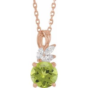14K Rose Gold Natural Peridot & 1/10 CTW Natural Diamond 16-18" Necklace