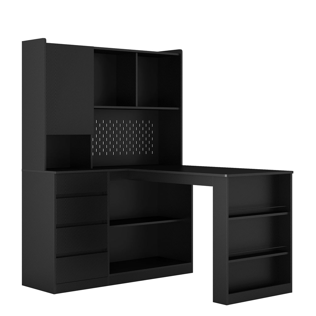L Shaped Desk,Computer Desk with Drawers,Bookshelf,with LED Light,Modern Corner Desk,Home Office Desk,L-Shaped Study Table Writing Desk,Corner Gaming Computer Desk with Storage