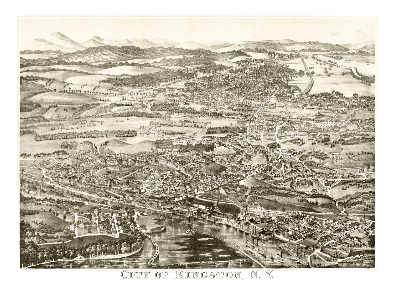 Vintage Map of Kingston, New York 1875