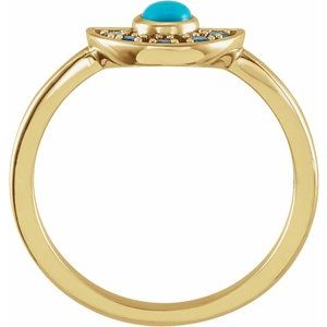 14K Yellow Gold Natural Turquoise & Natural Aquamarine Fan Ring