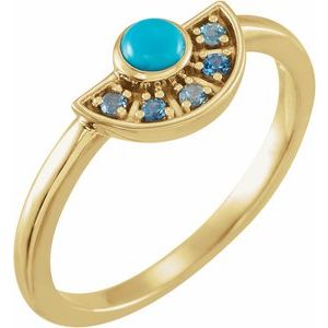 14K Yellow Gold Natural Turquoise & Natural Aquamarine Fan Ring