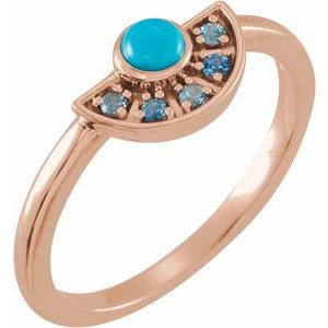 14K Rose Gold Natural Turquoise & Natural Aquamarine Fan Ring