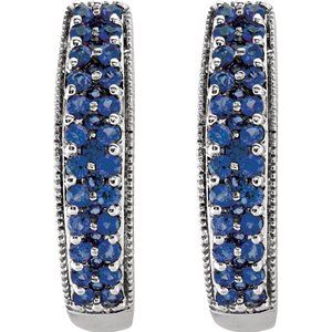 14K White Gold Natural Blue Sapphire 18.5 mm Hoop Earrings – image 2
