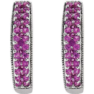 14K White Gold Natural Pink Sapphire 18.5 mm Hoop Earrings – image 2