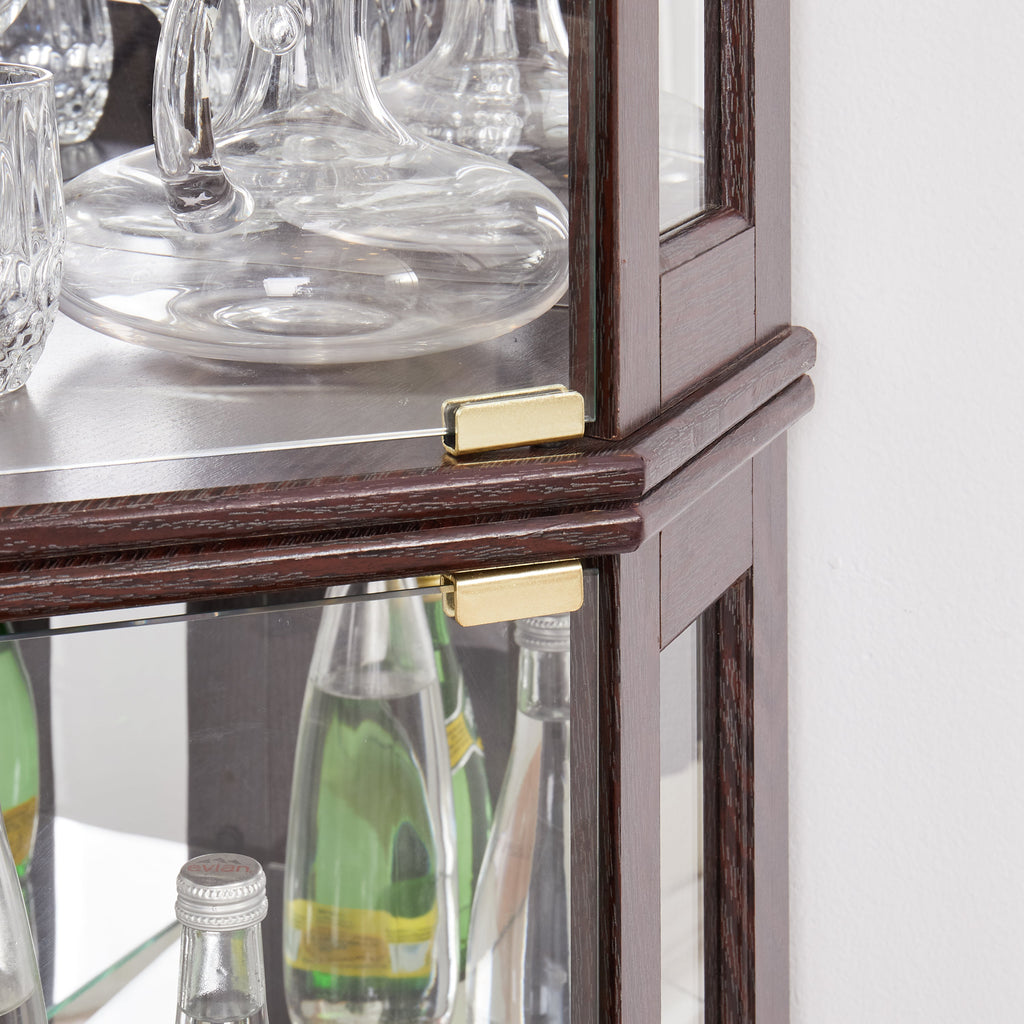Lighted Corner Curio Cabinet - Display Case for Living Room, Antique Collectibles, Wine & Bar Glass Storage - Elegant Corner Design with Lights Included-Dark Cherry