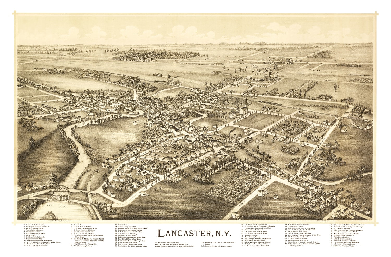 Vintage Map of Lancaster, New York 1892