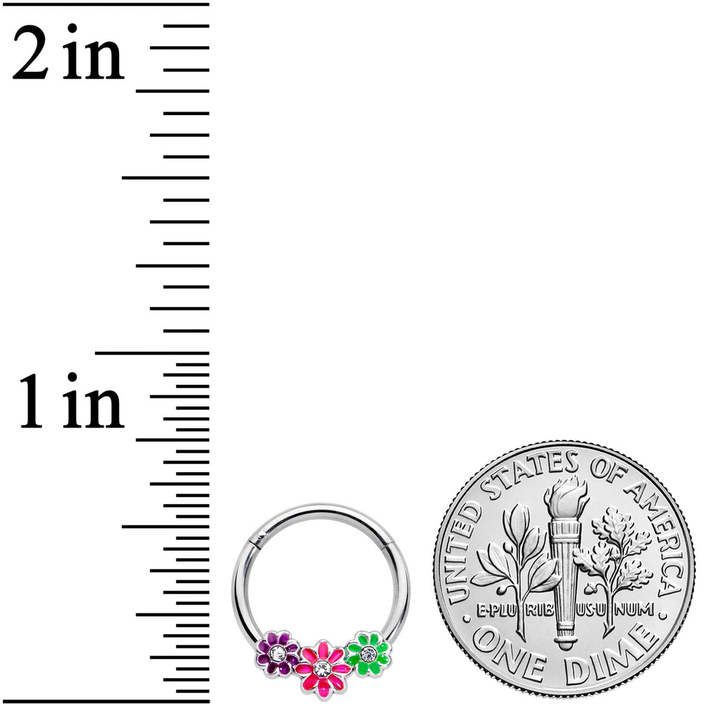 16G 3/8 Clear Gem Floral Garland Hinged Segment Ring