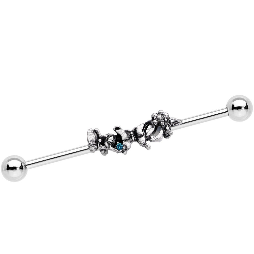 14G Blue Gem Butterfly Array Flower Industrial Barbell 38mm
