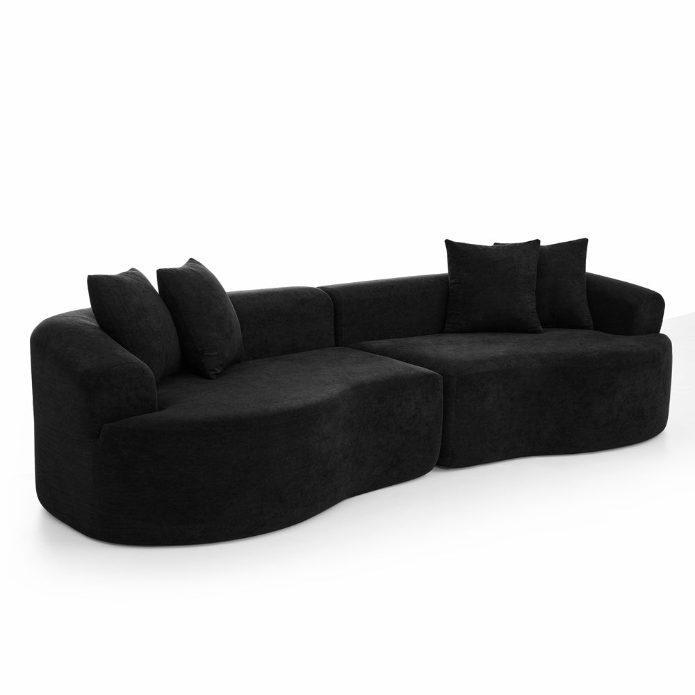 Modern Cloud 4-Seater Sectional Curved Sofa, Minimalist Compression Living Room Couch, No Assembly Needed, Chenille, Black