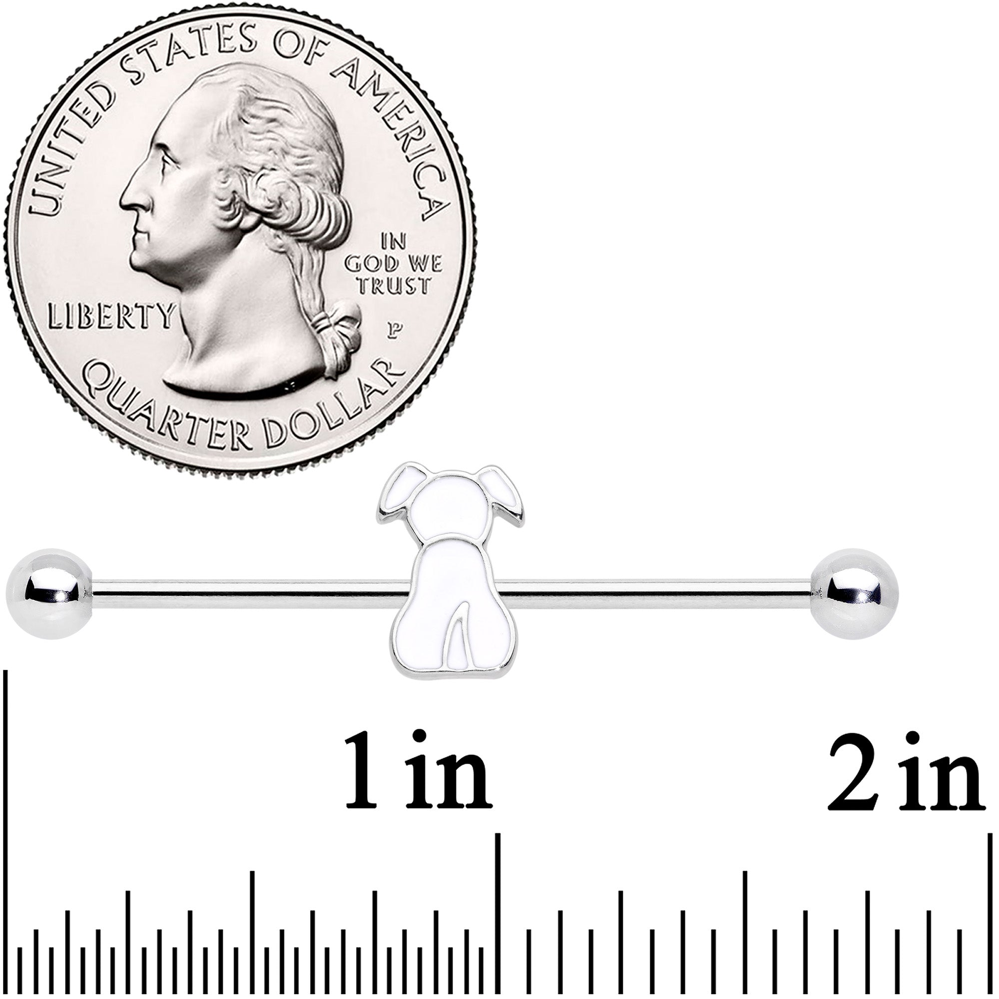 14G White Sitting Dog Industrial Barbell 38mm