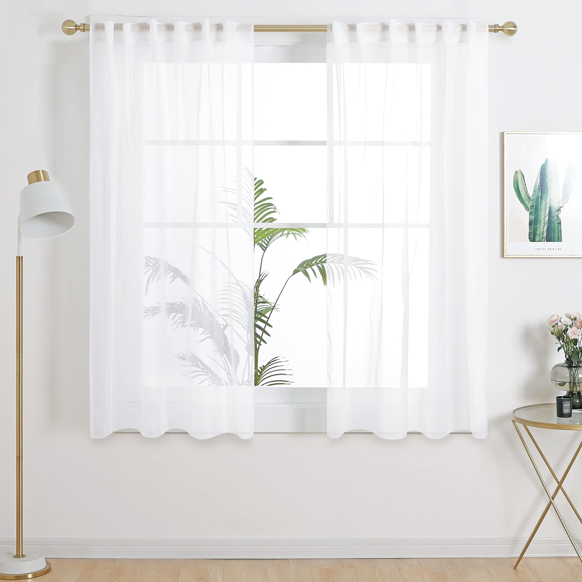 Semi-Transparent White Sheers, 52x63 Inch