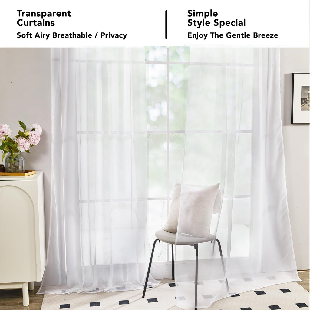 Semi-Transparent White Sheers, 52x63 Inch
