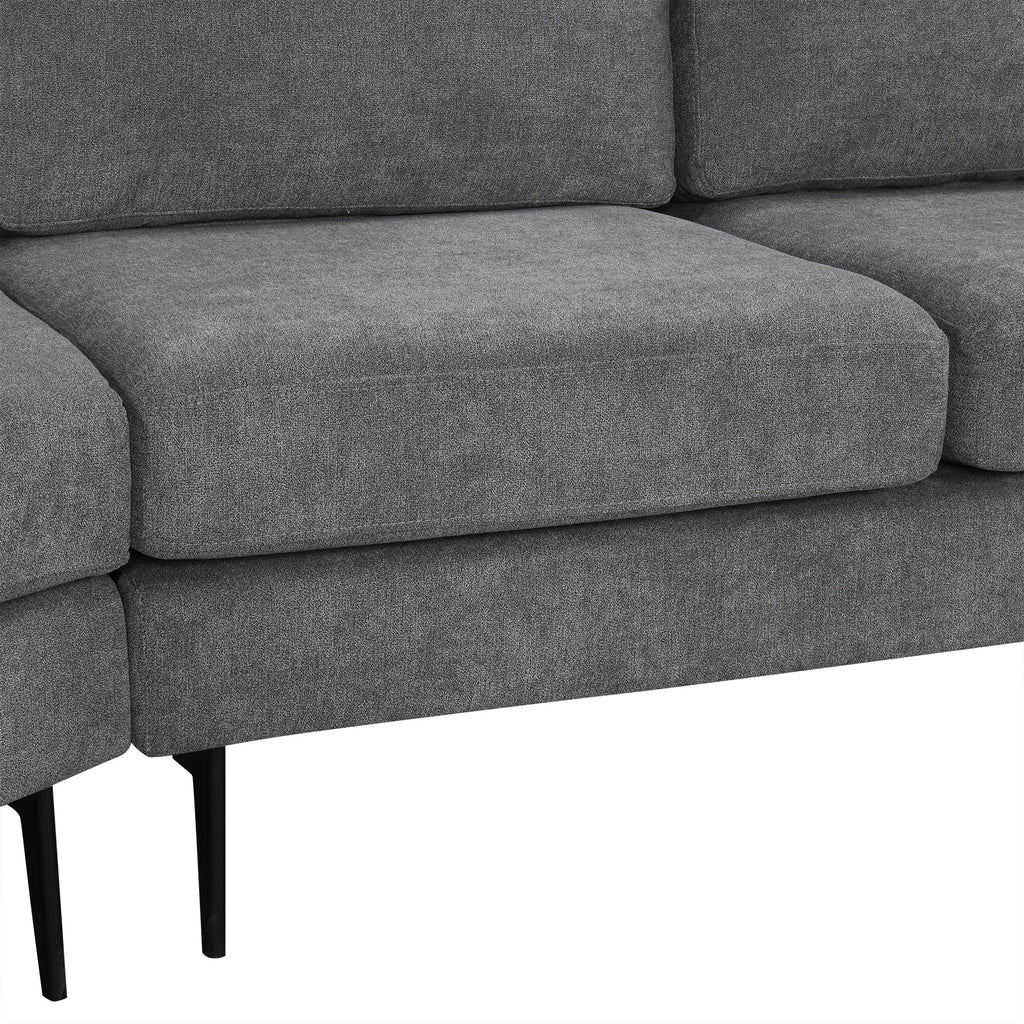 111' Upholstered 3-seater Sofa Curved Sofa Couch with Two Printed Pillows for Living Room, Dark Gray