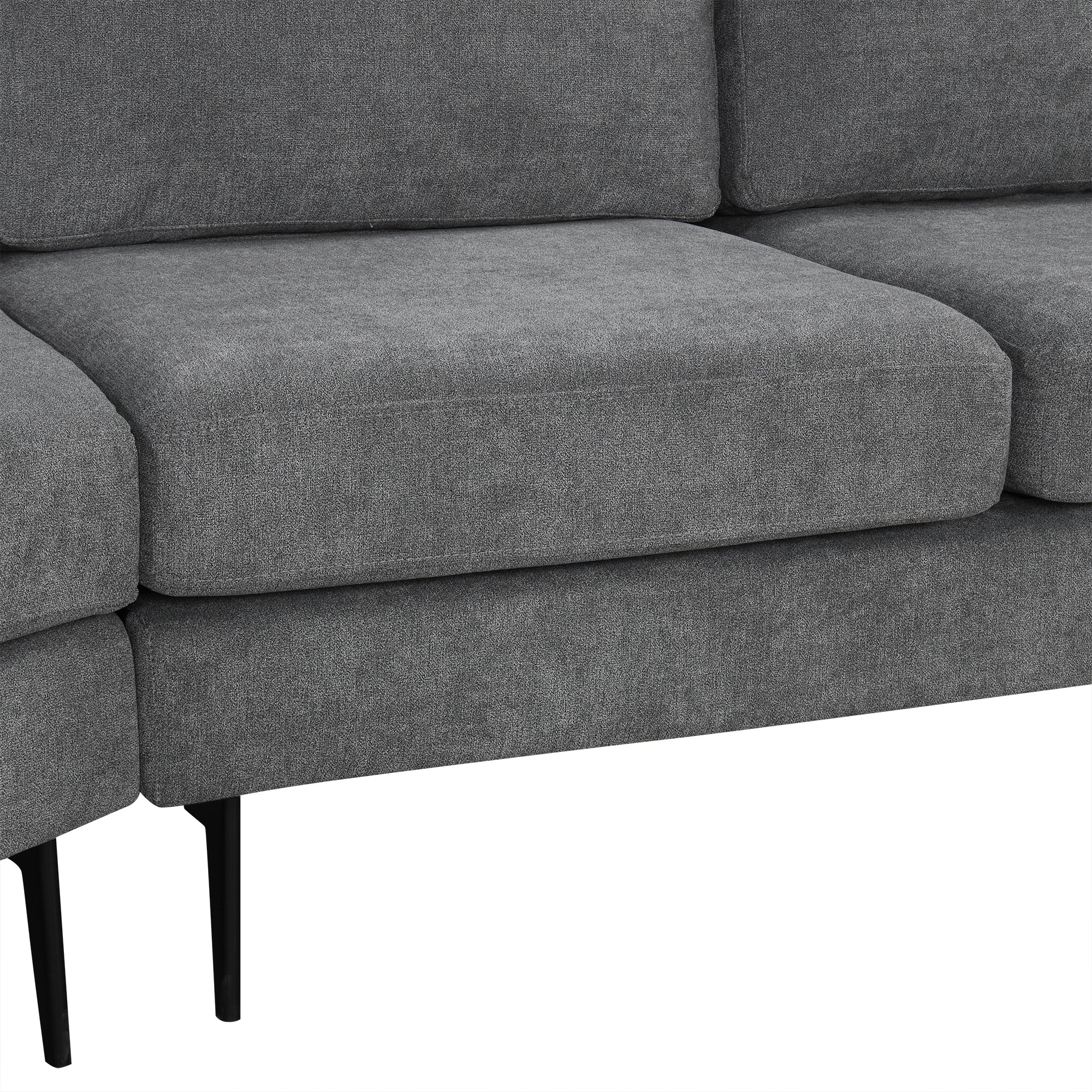 111' Upholstered 3-seater Sofa Curved Sofa Couch with Two Printed Pillows for Living Room, Dark Gray