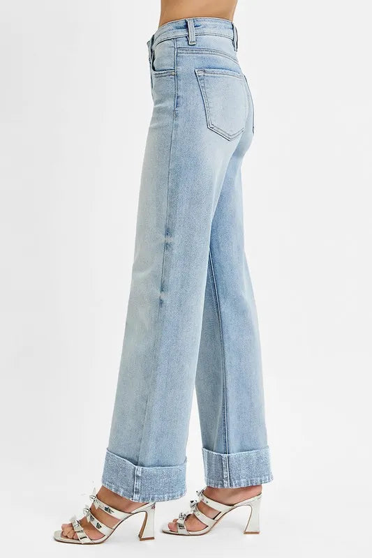 Risen Plus Size Tummy Control High Rise Ankle Cuffed Jeans