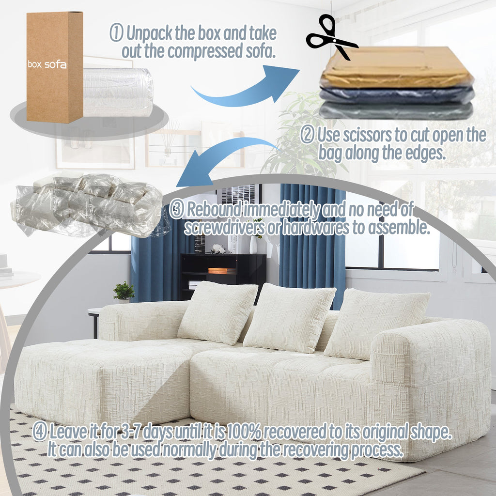 UNITED WE WIN 98.42-inch modular sectional sofa, modern modular L-shaped sofa with chaise longue, equipped with small side pockets and free of compression during installation.