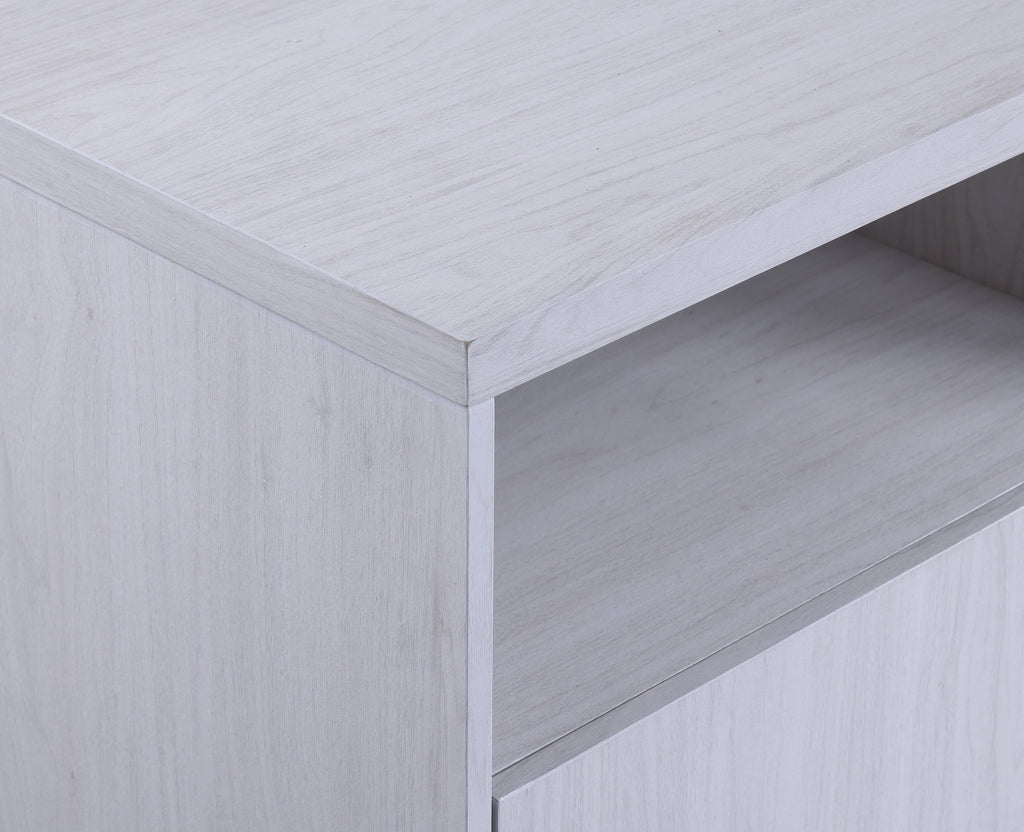 Ambrose 70'W White Walnut Finish Fireplace Console TV Stand with Heater, LED Light, Cabinets, Shelves