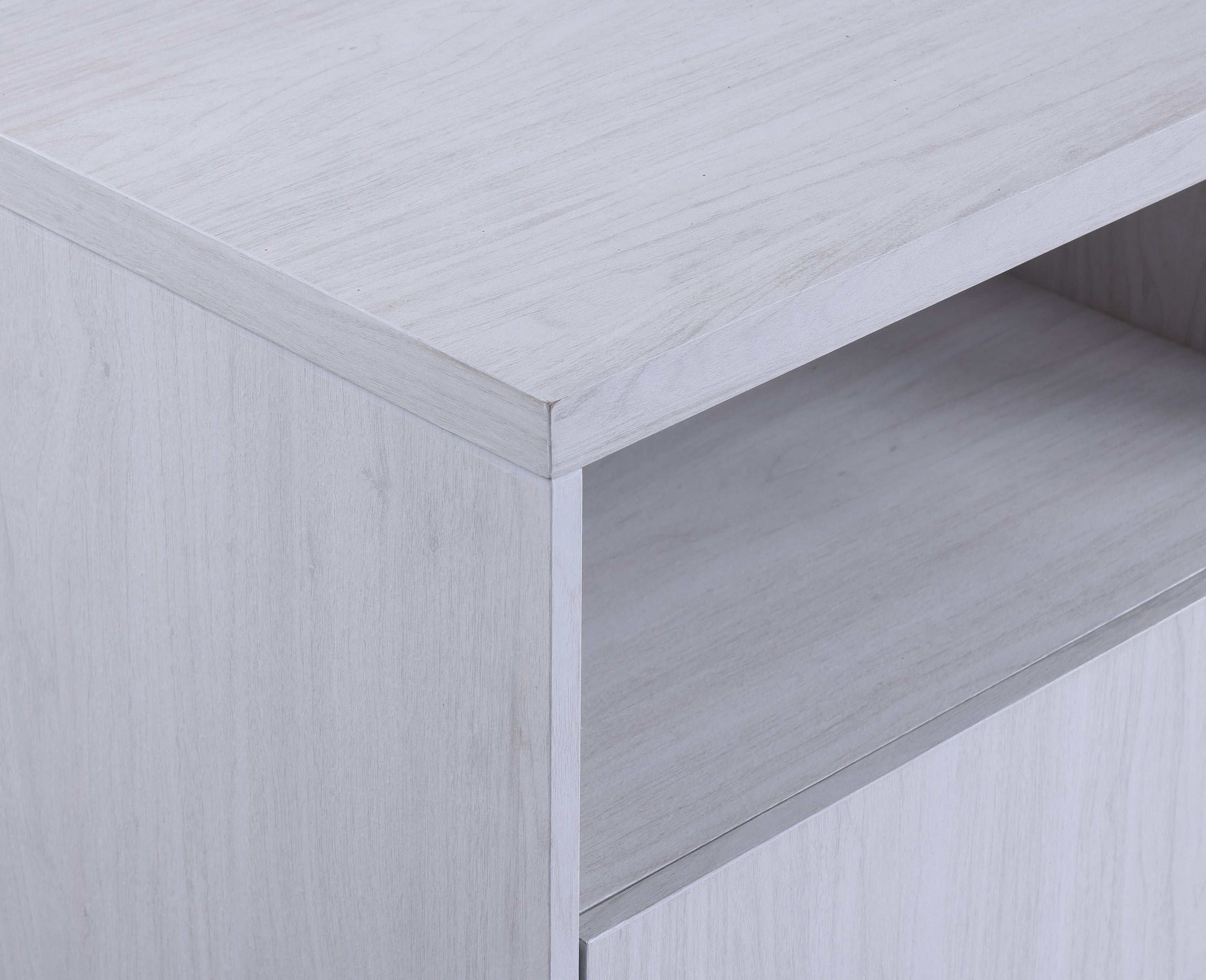 Ambrose 70'W White Walnut Finish Fireplace Console TV Stand with Heater, LED Light, Cabinets, Shelves