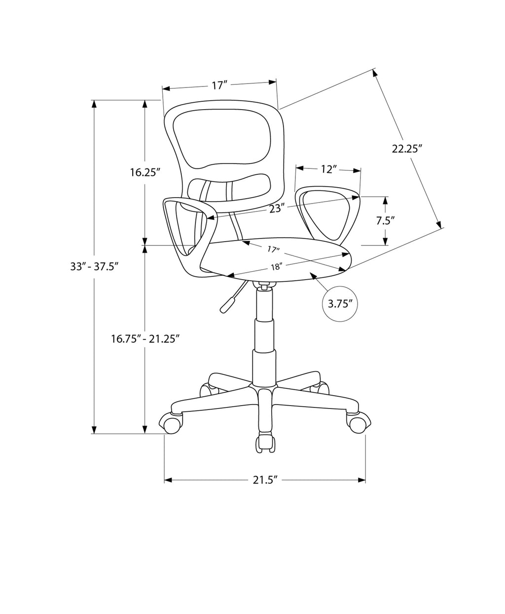 Office Chair, Adjustable Height, Swivel, Ergonomic, Armrests, Computer Desk, Work, Juvenile, Black Mesh, Black Metal, Contemporary, Modern
