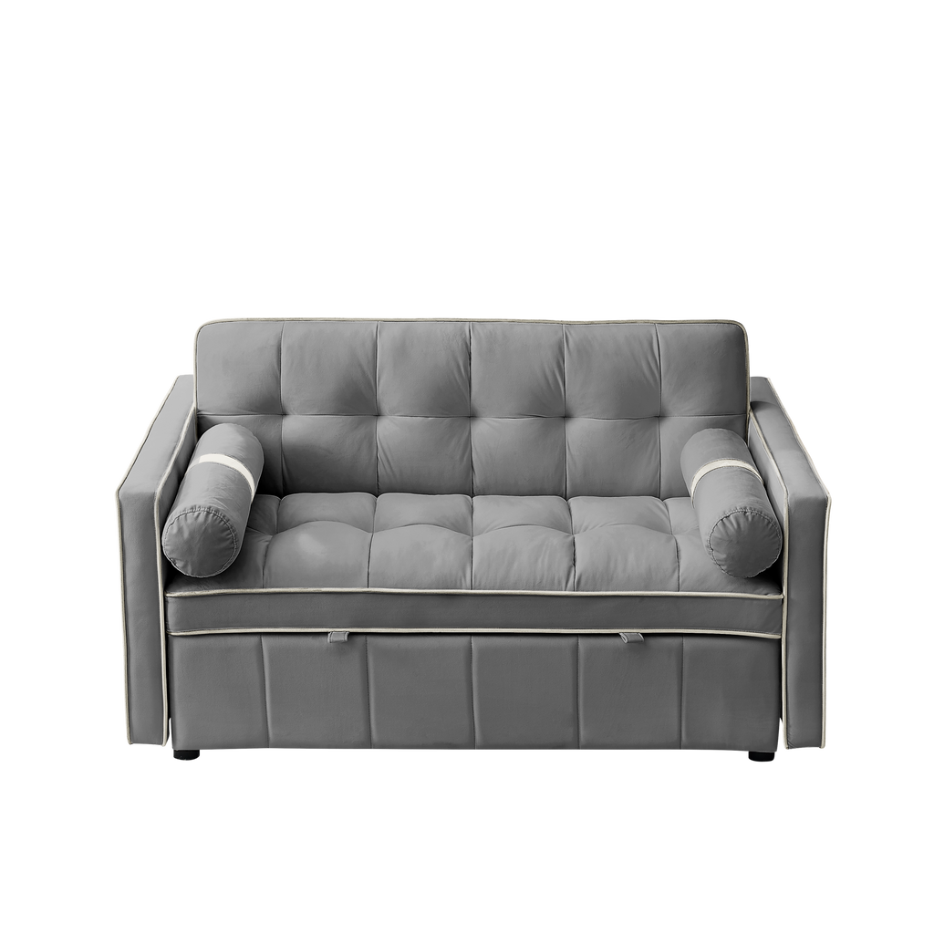 Modern 55.5' Pull Out Sleep Sofa Bed 2 Seater Loveseats Sofa Couch with side pockets, Adjsutable Backrest and Lumbar Pillows for Apartment Office Living Room